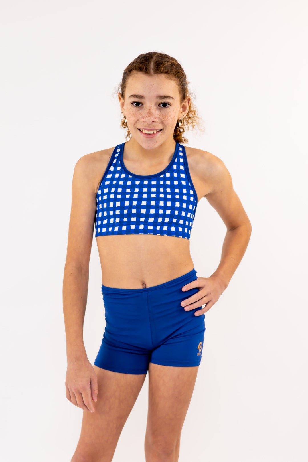 Racerback Navy Gingham Check Sports Bra, Crop Top. Girls Activewear, Girls Gymnastics Wear, Girls Swimwear, Gymnastics Leotard, Dance Leotard, Crop top Set, Gymnastics Two Piece Set, Matching Leotard and Shorts, Gymnastics Australia, USA Gymnastics. Kids Swimwear Australia. Girls Bikini Tops. Girls Bikinis. Sports Bikinis for girls. Swimsuit.