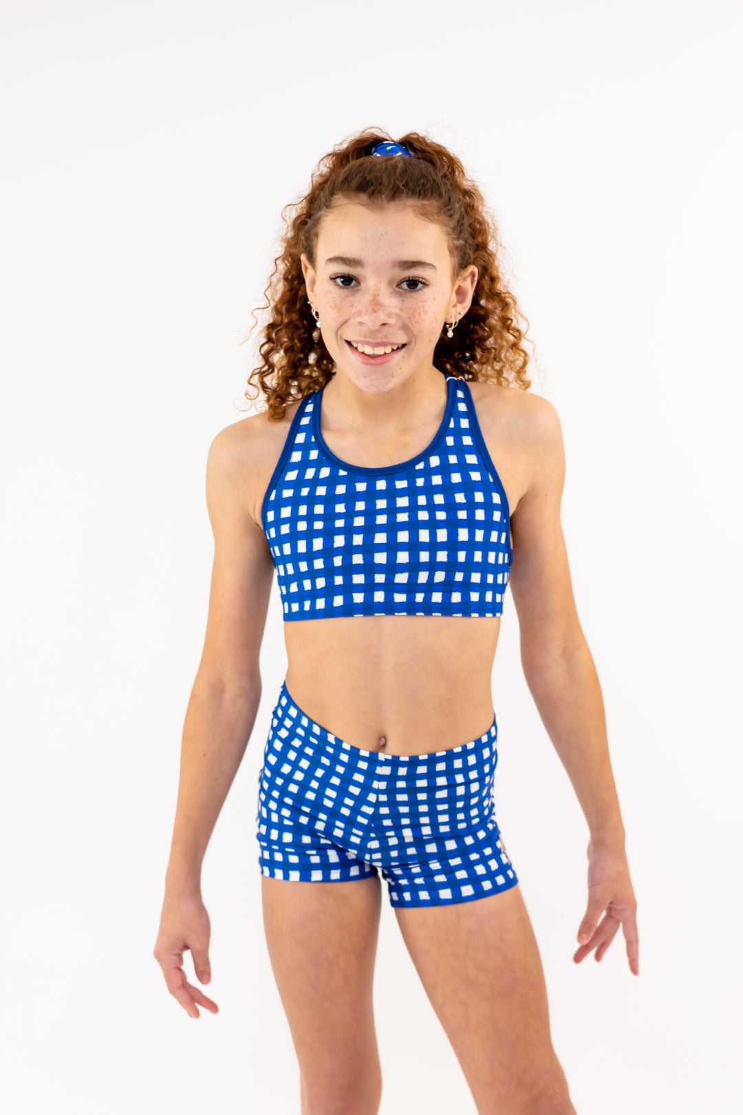 Racerback Navy Gingham Check Sports Bra, Crop Top. Girls Activewear, Girls Gymnastics Wear, Girls Swimwear, Gymnastics Leotard, Dance Leotard, Crop top Set, Gymnastics Two Piece Set, Matching Leotard and Shorts, Gymnastics Australia, USA Gymnastics. Kids Swimwear Australia. Girls Bikini Tops. Girls Bikinis. Sports Bikinis for girls. Swimsuit.
