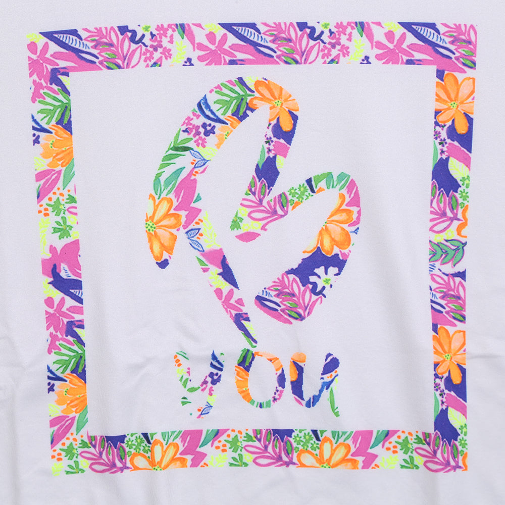 Singlet Top or Tank Top for Girls. Tropical Print with B you Logo on a White Background. Activewear for Girls, Gymnastics wear, girls clothing, leotards. Girls Sports Clothing. B you Active, B you leotards, B you Swimwear.