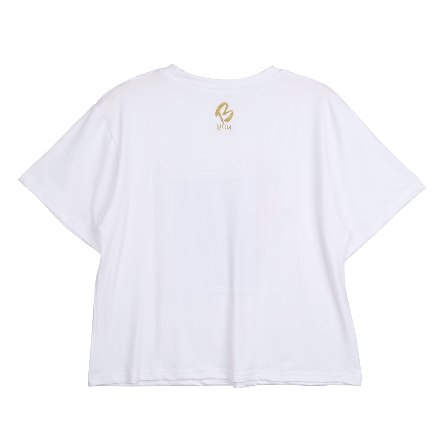 Soft Cropped White T Shirt for Girls. Tropical Print with B you Logo on a White Background. Activewear for Girls, Gymnastics wear, girls clothing, leotards. Girls Sports Clothing. B you Active, B you leotards, B you Swimwear.
