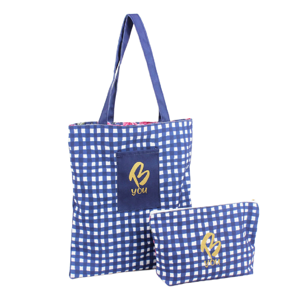 Floral Check - Canvas Tote Bag - Reversible