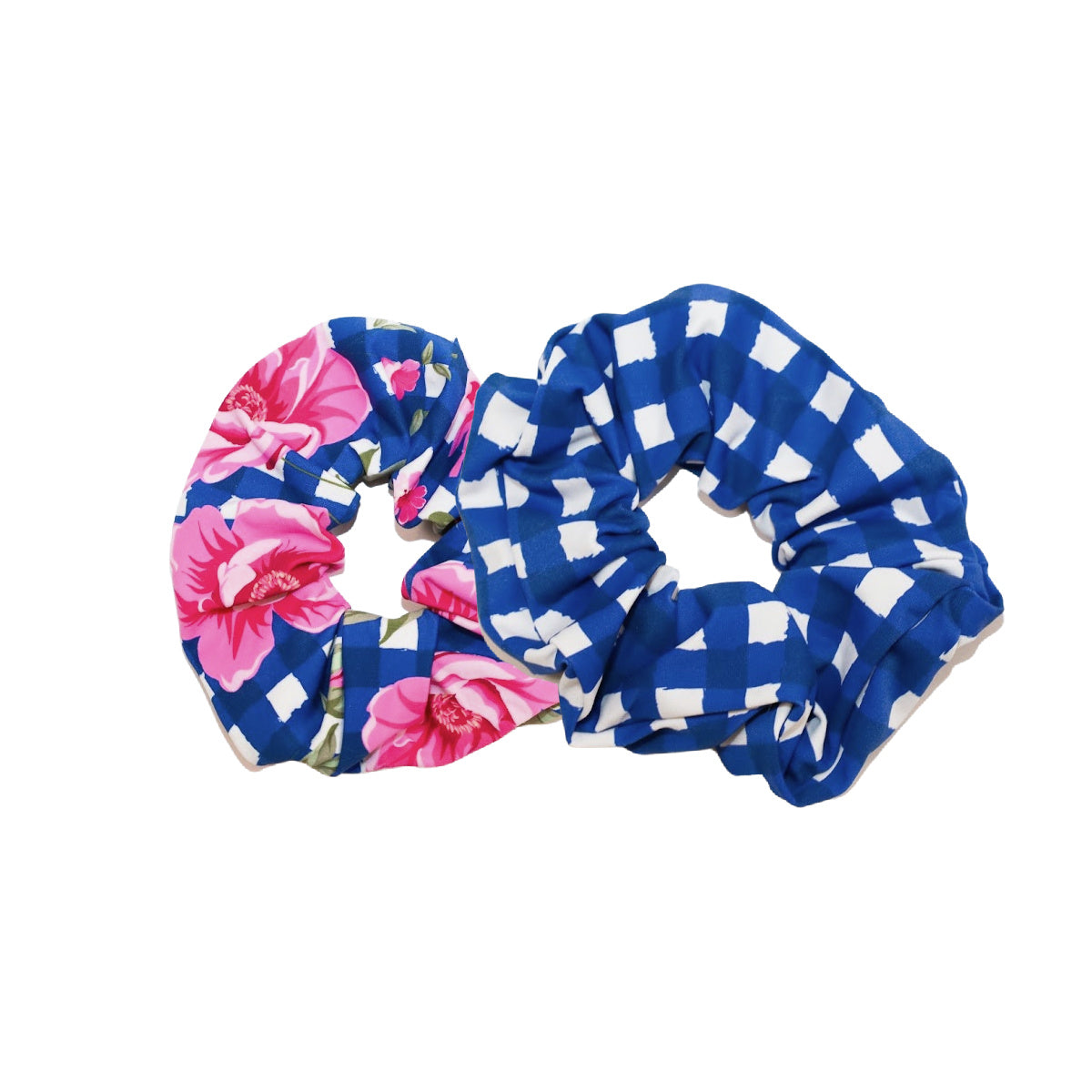 Navy Blue and White Check with Pink Flowers, Floral, Gingham pattern scrunchie. B you gymnastics leotards, Dance leotards, Kids swimwear, Activewear, Bikinis, Scrunchies, Kids clothing, Olympic Leotard, Gymnastics Australia, USA Gymnastics, UK, European Leotards, New Zealand, Girls Leotard, Toddler Leotard, Girls Activewear, Swimwear Australia, Springboard Diving, Platform Diving. Tween Girls clothing, Gymnastics Wear. Simone Biles. Gymnastics Camp.