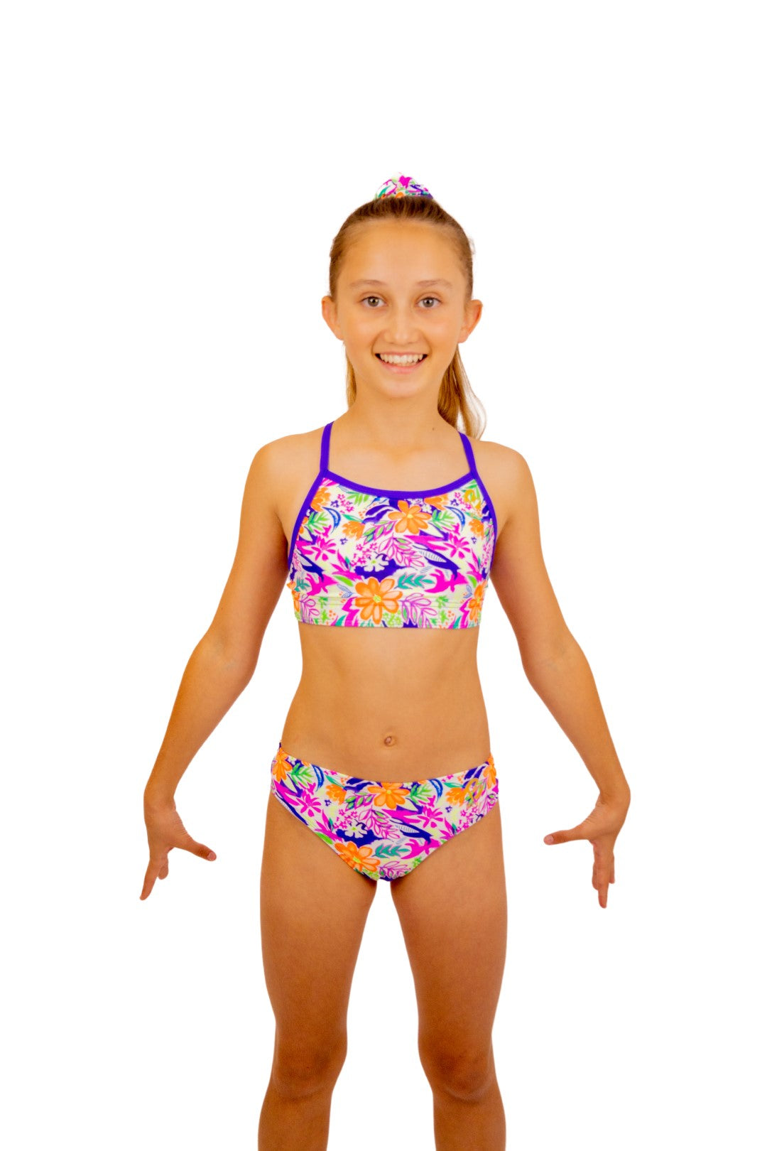 Tropical Print Bikini Bottoms for Girls. Bikini Separates, Swimwear for Girls and Kids. Fluorescent Print, Swimsuit, Swimwear, Togs, Swimming, Beach wear. B you Active, B you Swimwear, B you leotards. Australia