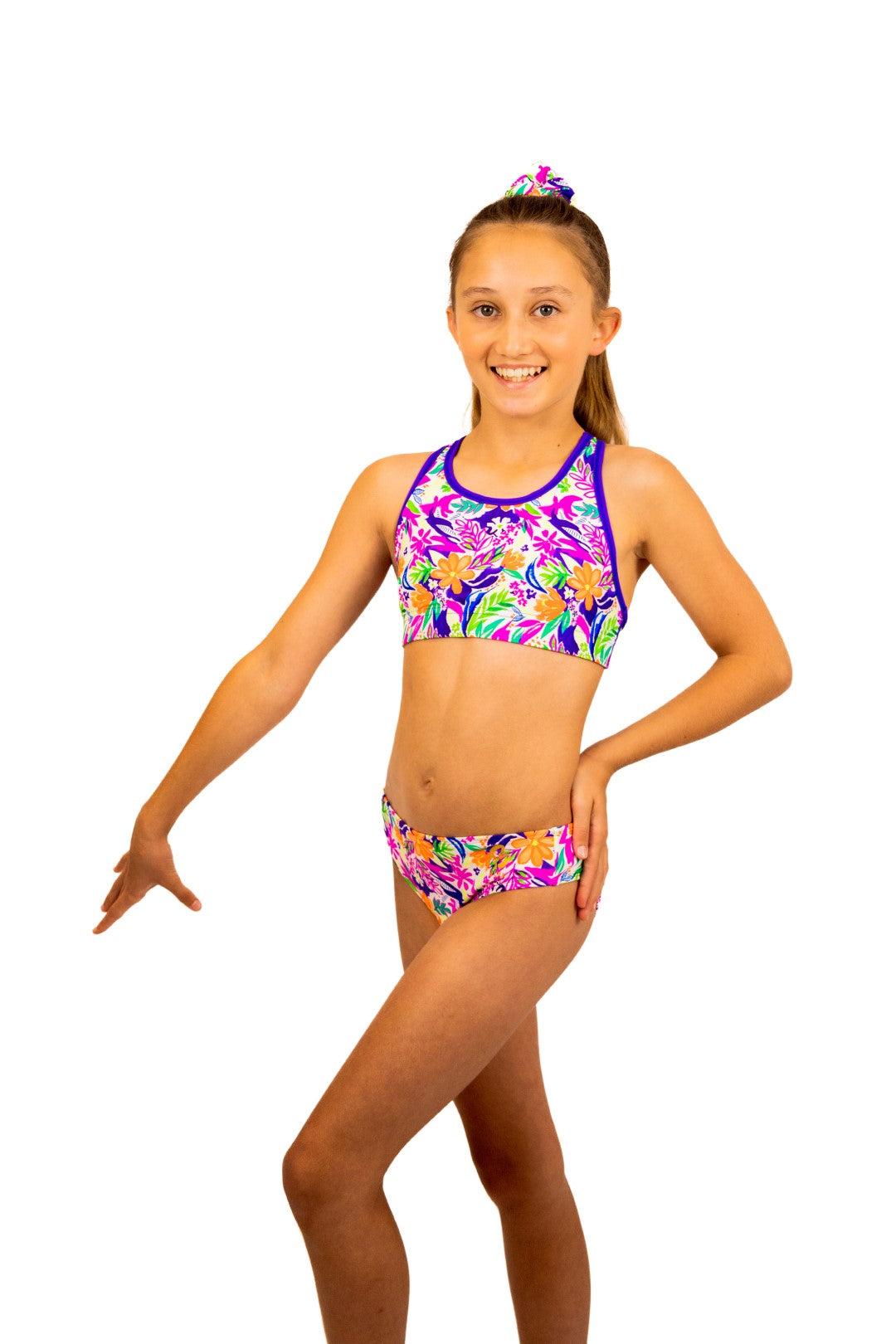 Tropical Print Bikini Bottoms for Girls. Bikini Separates, Swimwear for Girls and Kids. Fluorescent Print, Swimsuit, Swimwear, Togs, Swimming, Beach wear. B you Active, B you Swimwear, B you leotards. Australia