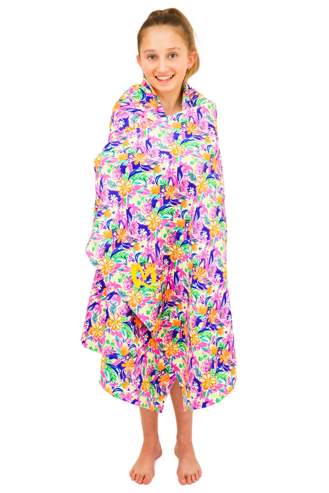 Tropical Swim Towel for Active and Sporty Girls. Rectangle Towel. Girls Matching Swimwear and Towel Set. Gift or Present for Girls. Activewear, B you Active, B you Leotards, B you Swimwear, Fluorescent Togs, Swimwear, Bikinis.