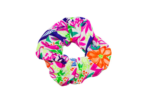 Tropical Scrunchie in fluorescent print. B you active. B you leotards. B you swimwear. Girls Swimwear. Bikinis. Kids clothing. Girls Activewear, Gymnastics Wear, 2 piece crop top sets. Leotards, Dancewear, Sporty Girls