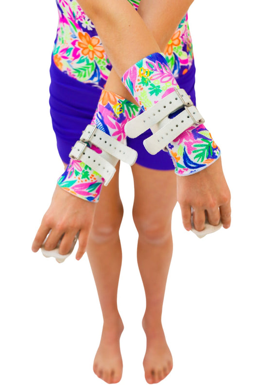 Tropical Print Wristbands for Gymnastics. Gymnastics Grips and Guards. Sweat Bands. Activewear for Girls. Active Girls, Sporty Girls. B you Active, B you Leotards, B you Swimwear. Gymnastics Leotards and equipment.