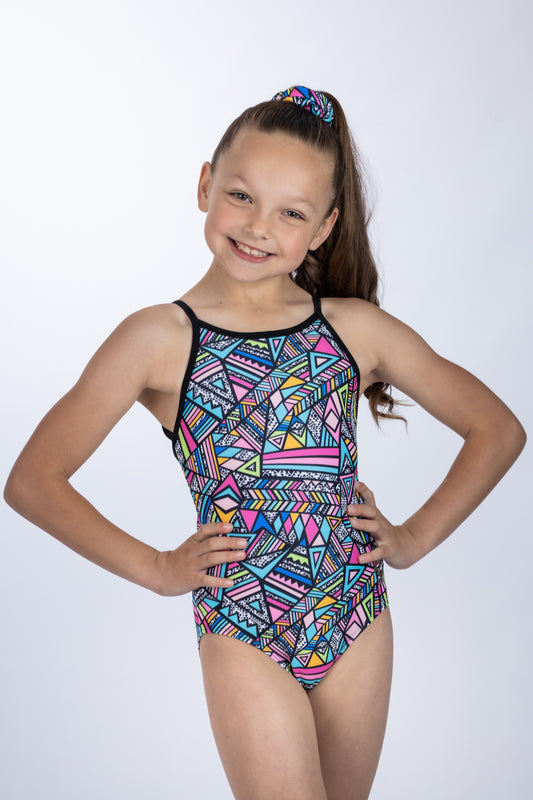 Bright Pink Blue Green Black Bold Geometric Strappy Gymnastics Leotard Australia USA UK NZ Dancing Cross Back Straps