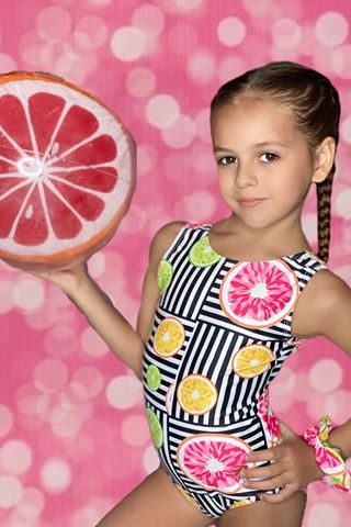 Citrus Gymnastics Leotard Australia USA UK NZ Pink orange Green Limes Oranges Grapefruit Black and white striped Dance wear