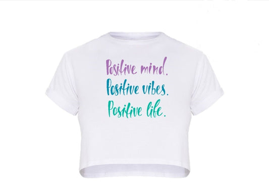 White Cropped T shirt Tee Positive Mind Vibes Life Purple Green Blue Gymnastics Leotard Australia, USA, UK, NZ Dance Activewear