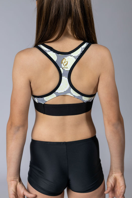 Yellow Lemon with Black Stripes Gymnastics Leotard Crop Top Sports Bra Australia, USA, UK, NZ Dance Kids Children
