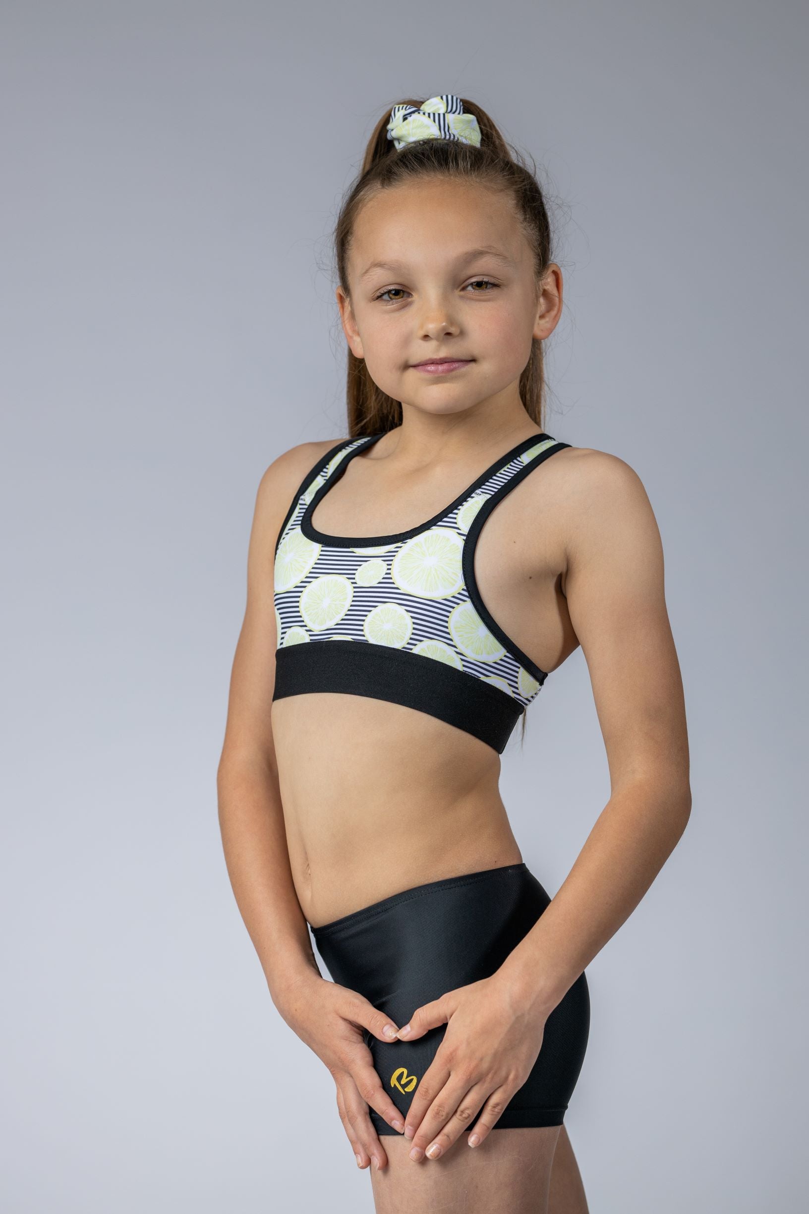 Yellow Lemon with Black Stripes Gymnastics Leotard Crop Top Sports Bra Australia, USA, UK, NZ Dance Kids Children
