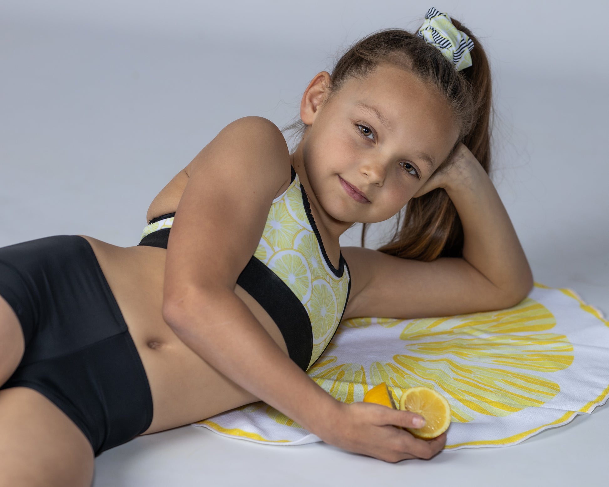 Yellow Lemon with Black Stripes Gymnastics Leotard Crop Top Sports Bra Australia, USA, UK, NZ Dance Kids Children