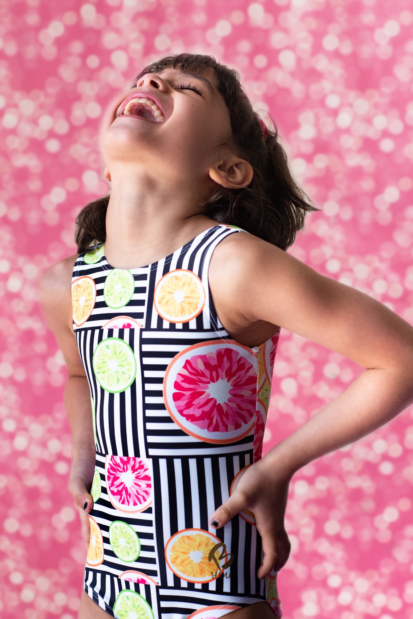 Citrus Gymnastics Leotard Australia USA UK NZ Pink orange Green Limes Oranges Grapefruit Black and white striped Dance wear