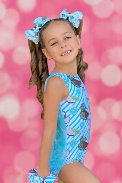 Mint Green Aqua Striped Coconut Marble Gymnastics Leotard Australia USA UK NZ Dancing