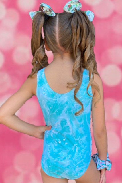 Mint Green Aqua Striped Coconut Marble Gymnastics Leotard Australia USA UK NZ Dancing