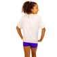 Soft Cropped White T Shirt for Girls. Tropical Print with B you Logo on a White Background. Activewear for Girls, Gymnastics wear, girls clothing, leotards. Girls Sports Clothing. B you Active, B you leotards, B you Swimwear.