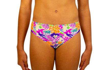 Tropical Print Bikini Bottoms for Girls. Bikini Separates, Swimwear for Girls and Kids. Fluorescent Print, Swimsuit, Swimwear, Togs, Swimming, Beach wear. B you Active, B you Swimwear, B you leotards. Australia