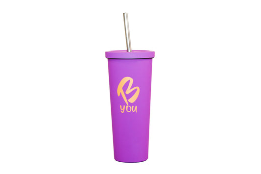 Purple Drink Bottle. Double Walled, Stainless Steel Drink Bottle with Stainless Steel Straw. Keeps Liquid Hot and Cold For 12 Hours. Girls Activewear. B you active, B you leotards, Gymnastics, Swimwear for Girls, Activewear for girls. Sporty Girls Christmas Gift.  